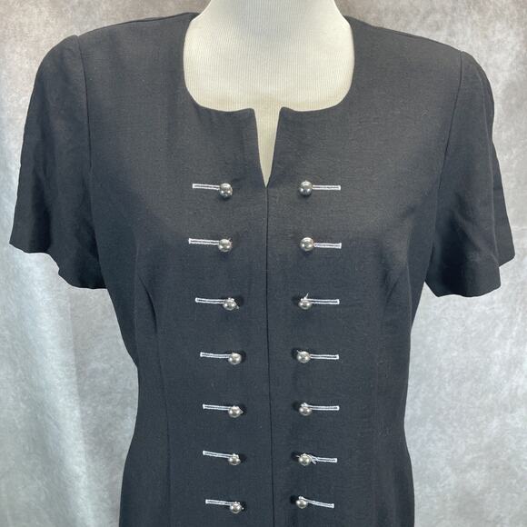 Vintage Santa Fe by Jim Tremblay Black Silver Pin Detail Sheath Dress Size 14 - Picture 2 of 9